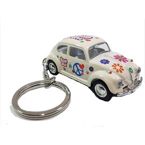 Kinsmart White Classic Love & Peace Volkswagen Hippie Beetle Keychain 1/64 Pastel Color Diecast Car
