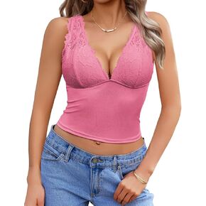 Avidlove Tank Top for Women Summer Lace Going Out Tops Sexy V Neck Sleeveless Y2k Lace Crop Tops