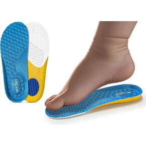 Skyfoot Shoe Insoles for Kids Worn Down Inserts Replacement, Comfy, Breathable, Cut to Fit Sturdy Shoe Soles for Child Sneakers (Blue - 1 Pair, Toddler: 9-12.5)