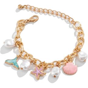 Dainty Gold Bracelets for Women Boho Starfish Sea shell Bracelet Punk Cowgirl Boot Horse Bracelet Handmade Adjustable Charm Jewelry