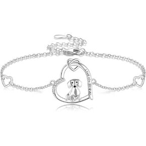 سوار Dachshund 925 Sterling Silver/Ross Gold Plated/Gold Plated Dachshund Dog Hilts Heart Animal Jewts for Women Dachshund Lovers (Silver)
