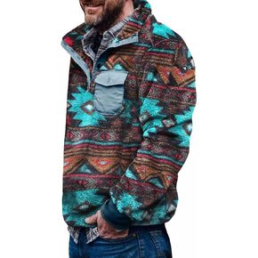 Beotyshow Mens Aztec Fleece Jackets Fuzzy Sherpa Pullover Sweatshirts Winter Coats Western Vintage Swentsity مع جيب