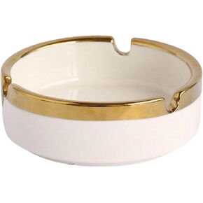 Saim Ceramic Gold Edge Round Ashtray for Cigar, Desktop Smoking Ash Tray Home Office Ashtray 3.7" ×1.5" (White)