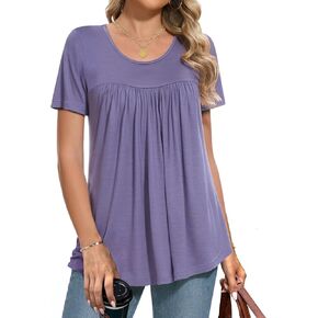Women Tops Tunic Short Sleeve Summer Crew Neck Shirts Casual Soft Blouse M-3XL