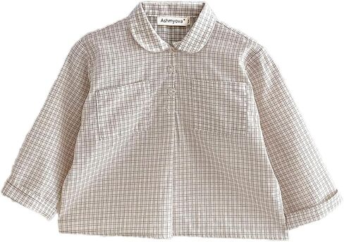 Ashmyova Boys Long Sleeve Vintage Plaid Blouses Shirt Cotton Classic Collared Button-Down Shirts Spring Tees Pocket Tops in Saudi Arabia