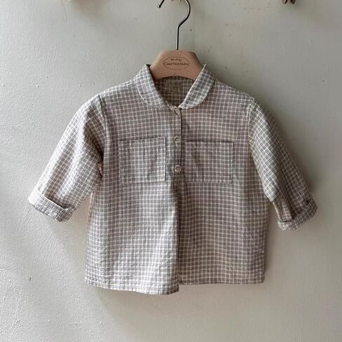 Ashmyova Boys Long Sleeve Vintage Plaid Blouses Shirt Cotton Classic Collared Button-Down Shirts Spring Tees Pocket Tops in Saudi Arabia