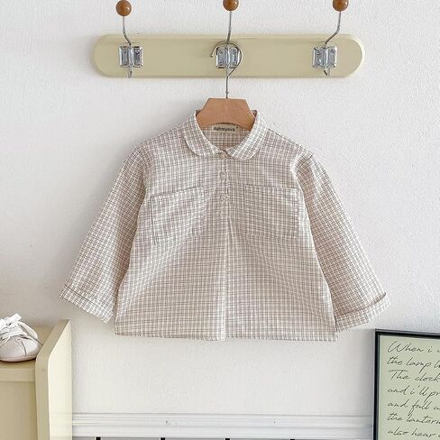 Ashmyova Boys Long Sleeve Vintage Plaid Blouses Shirt Cotton Classic Collared Button-Down Shirts Spring Tees Pocket Tops in Saudi Arabia