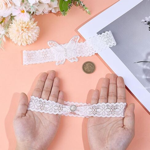 Olycraft 2pcs/مجموعة زفاف رباط للعروس الدانتيل حزام الرباط الكلاسيكي الصنع يدويًا إرم رفاة الفراشة واللؤلؤ in Saudi Arabia