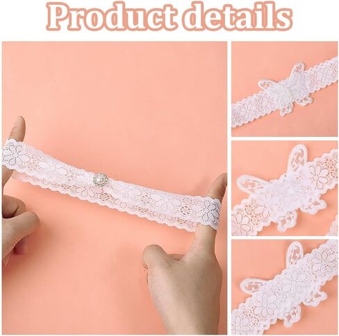 Olycraft 2pcs/مجموعة زفاف رباط للعروس الدانتيل حزام الرباط الكلاسيكي الصنع يدويًا إرم رفاة الفراشة واللؤلؤ in Saudi Arabia