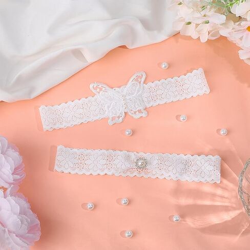 Olycraft 2pcs/مجموعة زفاف رباط للعروس الدانتيل حزام الرباط الكلاسيكي الصنع يدويًا إرم رفاة الفراشة واللؤلؤ in Saudi Arabia