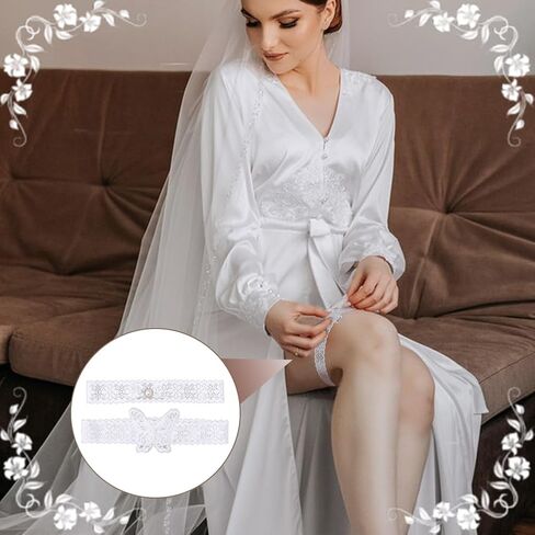 Olycraft 2pcs/مجموعة زفاف رباط للعروس الدانتيل حزام الرباط الكلاسيكي الصنع يدويًا إرم رفاة الفراشة واللؤلؤ in Saudi Arabia