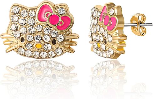 Pave Crystal Hello Kitty أقراط للنساء الترخيص الرسمي ، نغمة الذهب وتدخل المينا أو أقراط مسمار ، مجوهرات Sanrio in Kuwait