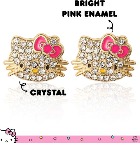 Pave Crystal Hello Kitty أقراط للنساء الترخيص الرسمي ، نغمة الذهب وتدخل المينا أو أقراط مسمار ، مجوهرات Sanrio in Kuwait