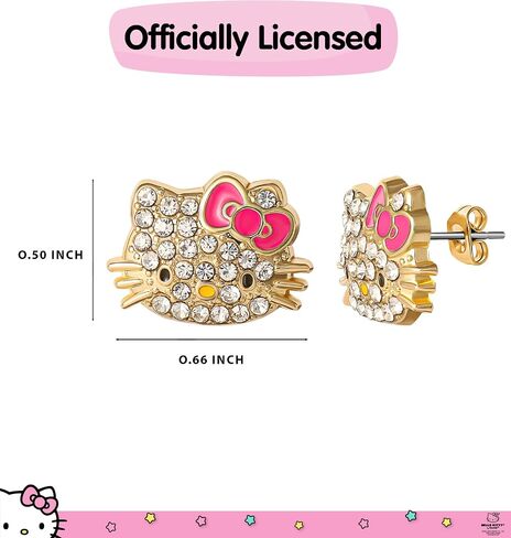 Pave Crystal Hello Kitty أقراط للنساء الترخيص الرسمي ، نغمة الذهب وتدخل المينا أو أقراط مسمار ، مجوهرات Sanrio in Kuwait