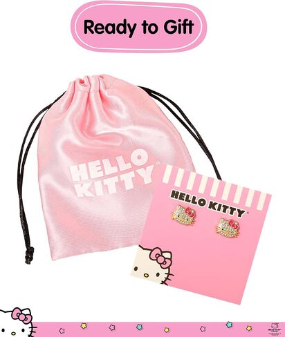 Pave Crystal Hello Kitty أقراط للنساء الترخيص الرسمي ، نغمة الذهب وتدخل المينا أو أقراط مسمار ، مجوهرات Sanrio in Kuwait