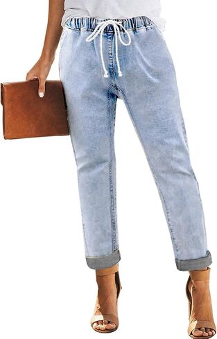 Sweezarmo Women's Pull On Solid Color Jeans Drawstring Elastic Waist Denim Stretch Joggers for Women in Saudi Arabia