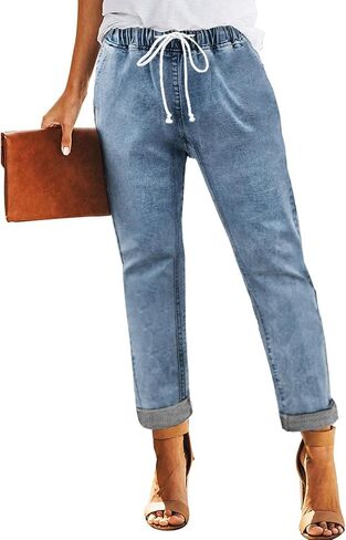 Sweezarmo Women's Pull On Solid Color Jeans Drawstring Elastic Waist Denim Stretch Joggers for Women in Saudi Arabia