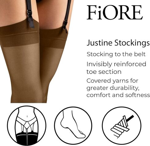 Sensual Justine Smooth Sheer Stockings - Women, Elegant, Sophisticated, Formal Occasions - Black, One Size in Kuwait