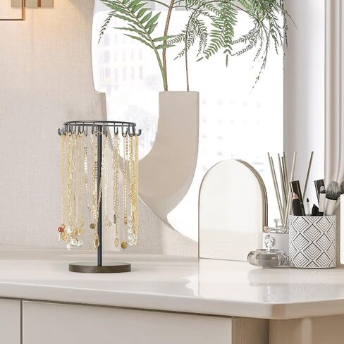 Mkono Necklace Holder Metal Jewelry Display Stand Necklace Organizer with 22 Hooks for Storage and Hanging Bracelet Keychain Home Room Deocr for Women,Gold in Saudi Arabia