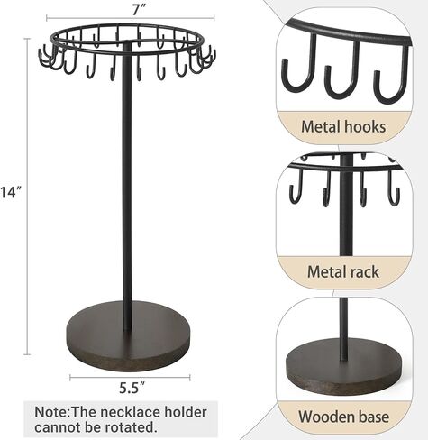 Mkono Necklace Holder Metal Jewelry Display Stand Necklace Organizer with 22 Hooks for Storage and Hanging Bracelet Keychain Home Room Deocr for Women,Gold in Saudi Arabia