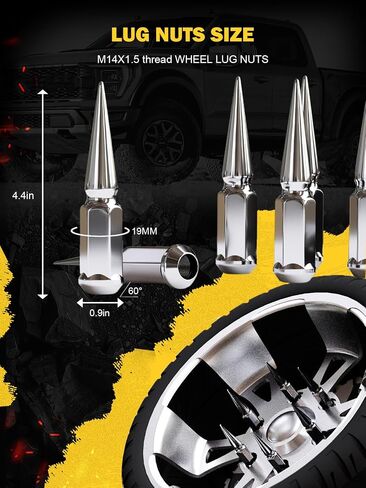 TIROL 24pcs M14X1.5 Spike Lug Nuts, Compatible with 07-17 Sequoia/Tundra, 95-17 Silverado/Sierra 1500, 12-17 Ram 1500/Grand Cherokee, One-Piece Design Factory Chrome Acorn Wheel Nuts with Socket Key in Saudi Arabia