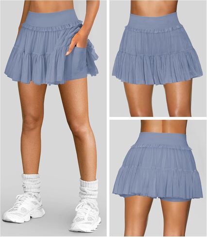 Women's Pleated Flowy Ruffle Tennis Skirt Skort for Women High Waisted Mini Athletic Golf Skirt with Shorts Pocket in Kuwait