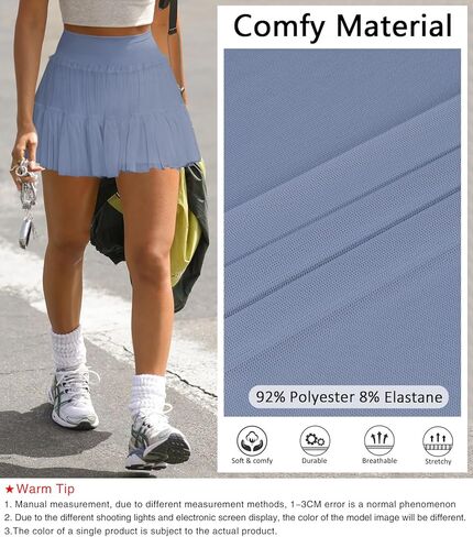 Women's Pleated Flowy Ruffle Tennis Skirt Skort for Women High Waisted Mini Athletic Golf Skirt with Shorts Pocket in Kuwait