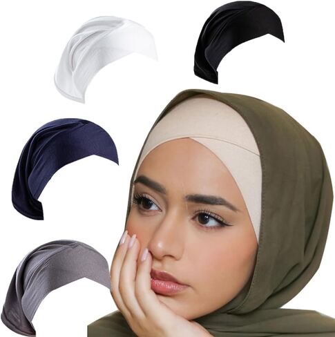 LMVERNA 4 قطع غطاء الحجاب المسلم للنساء عمامة عبر الحدود تحت سقف قبعات أنبوب القميص الإسلامي الإسلامي الإسلامي in Kuwait