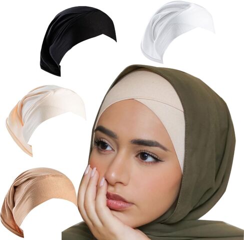 LMVERNA 4 Pieces Muslim Hijab Cap for Women Cross-Border Turban Underscarf Undercap Bonnet Islamic Jersey Tube Caps in Saudi Arabia