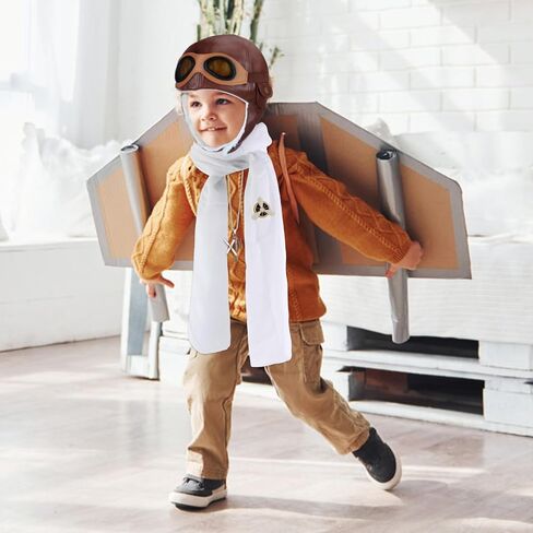 Kyson 5 Pcs Aviator Costume Accessories Pilot Cap with Goggles Retro Brooch White Necklace Gloves Halloween Dress-UP Set in Saudi Arabia