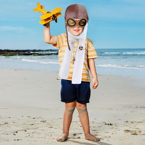 Kyson 5 Pcs Aviator Costume Accessories Pilot Cap with Goggles Retro Brooch White Necklace Gloves Halloween Dress-UP Set in Saudi Arabia