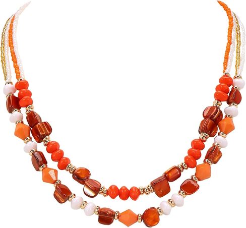 Coiris Layered Shell Beaded Necklaces for Women Handmade Boho Colored Bead Choker Necklace Holiday Style Costume Jewelry for Women in Saudi Arabia