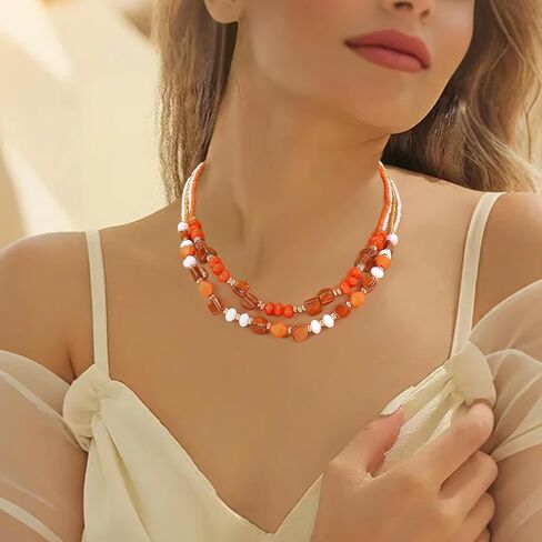 Coiris Layered Shell Beaded Necklaces for Women Handmade Boho Colored Bead Choker Necklace Holiday Style Costume Jewelry for Women in Saudi Arabia