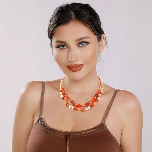 Coiris Layered Shell Beaded Necklaces for Women Handmade Boho Colored Bead Choker Necklace Holiday Style Costume Jewelry for Women in Saudi Arabia