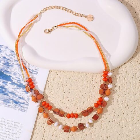 Coiris Layered Shell Beaded Necklaces for Women Handmade Boho Colored Bead Choker Necklace Holiday Style Costume Jewelry for Women in Saudi Arabia