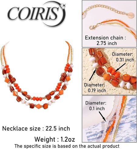 Coiris Layered Shell Beaded Necklaces for Women Handmade Boho Colored Bead Choker Necklace Holiday Style Costume Jewelry for Women in Saudi Arabia