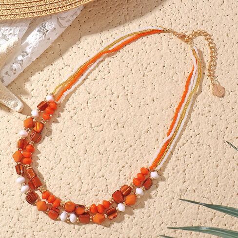 Coiris Layered Shell Beaded Necklaces for Women Handmade Boho Colored Bead Choker Necklace Holiday Style Costume Jewelry for Women in Saudi Arabia
