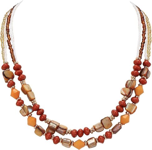 Coiris Layered Shell Beaded Necklaces for Women Handmade Boho Colored Bead Choker Necklace Holiday Style Costume Jewelry for Women in Saudi Arabia