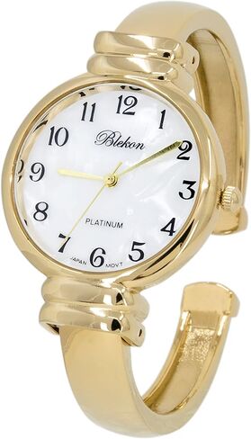 Blekon Original Mother of Pearl Cuff Bracelet Watch for Women with 31mm case Japanese Quartz Movement Metal hinged Bangle Style Cuff Wrist Watch for Ladies… in Saudi Arabia
