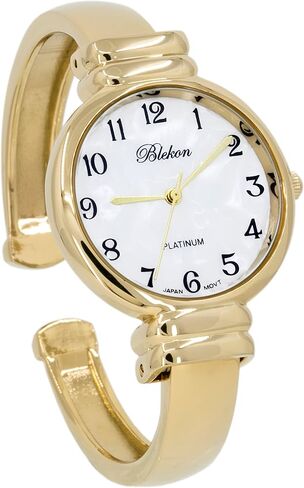 Blekon Original Mother of Pearl Cuff Bracelet Watch for Women with 31mm case Japanese Quartz Movement Metal hinged Bangle Style Cuff Wrist Watch for Ladies… in Saudi Arabia