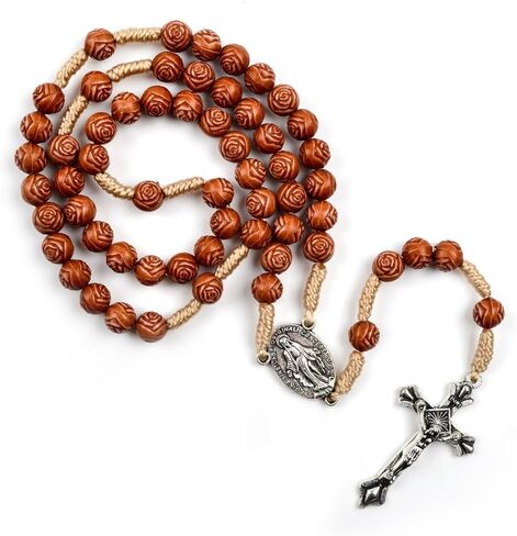 Rosary Beads Catholic Necklace with Jesus Crucifix Medal Cross Religious Amulet Prayer with Velvet Bag in Saudi Arabia