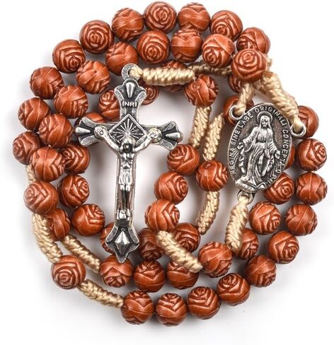 Rosary Beads Catholic Necklace with Jesus Crucifix Medal Cross Religious Amulet Prayer with Velvet Bag in Saudi Arabia
