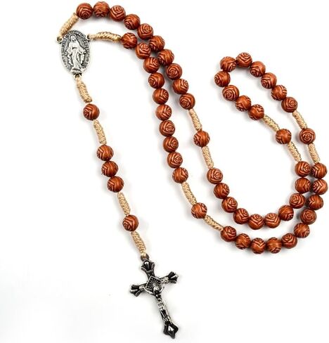 Rosary Beads Catholic Necklace with Jesus Crucifix Medal Cross Religious Amulet Prayer with Velvet Bag in Saudi Arabia