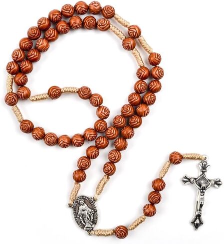 Rosary Beads Catholic Necklace with Jesus Crucifix Medal Cross Religious Amulet Prayer with Velvet Bag in Saudi Arabia