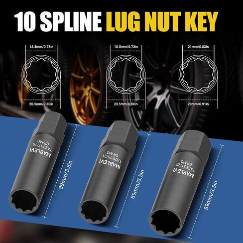MABLEVI 10 Spline Lug Nut Socket, Compatible with Bimecc 10-Spline Lug Nut Key Replacement for TA20-17/19, 17MM,19MM Hex Drive Wheel Lock Removal Tool in Kuwait