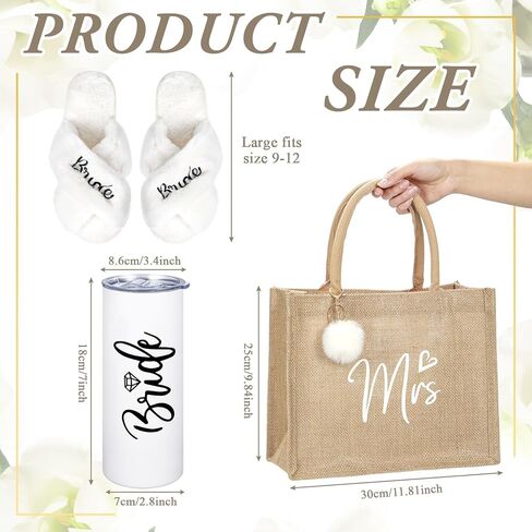 Handepo 5 Pcs Bridal Shower Robe Gifts Bride Gift Set with Sleeping Eye Mask Slippers for Wedding Party Bridesmaids(Bride) in Kuwait