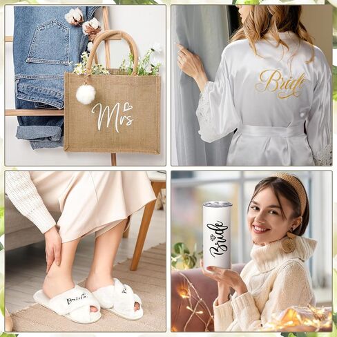 Handepo 5 Pcs Bridal Shower Robe Gifts Bride Gift Set with Sleeping Eye Mask Slippers for Wedding Party Bridesmaids(Bride) in Kuwait