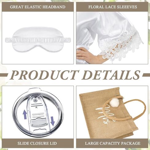 Handepo 5 Pcs Bridal Shower Robe Gifts Bride Gift Set with Sleeping Eye Mask Slippers for Wedding Party Bridesmaids(Bride) in Kuwait