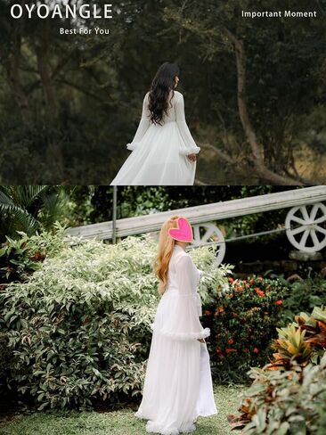 OYOANGLE Women's Ruffle Trim Long Sleeve Belted Sheer Mesh Wedding Bride Robe Nightgown in Saudi Arabia