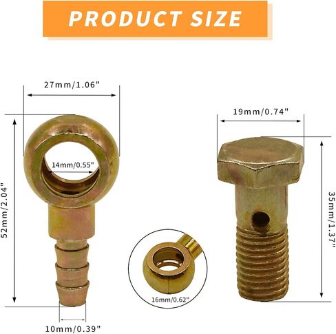 Banjo Bolt M12x1.5 10mm Banjo Bolt Bolt Hose Barbts Brake Line Line Adapter مع غسالات النحاس لسيارة الدراجات النارية (مجموعة من 4) in Saudi Arabia